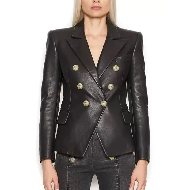 Exquisite Fabrics Designer Leather Blazer Women - Casual - Plain-Solid