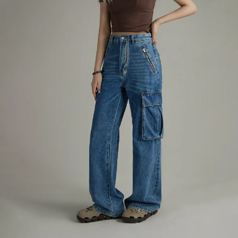 Lounge Chic Long Cargo Pockets Wide Jeans