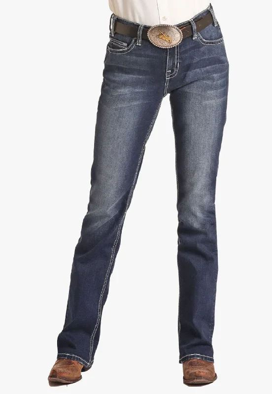 Classic Comfort Rock & Roll Womens Mid Rise Extra Stretch Riding Jean