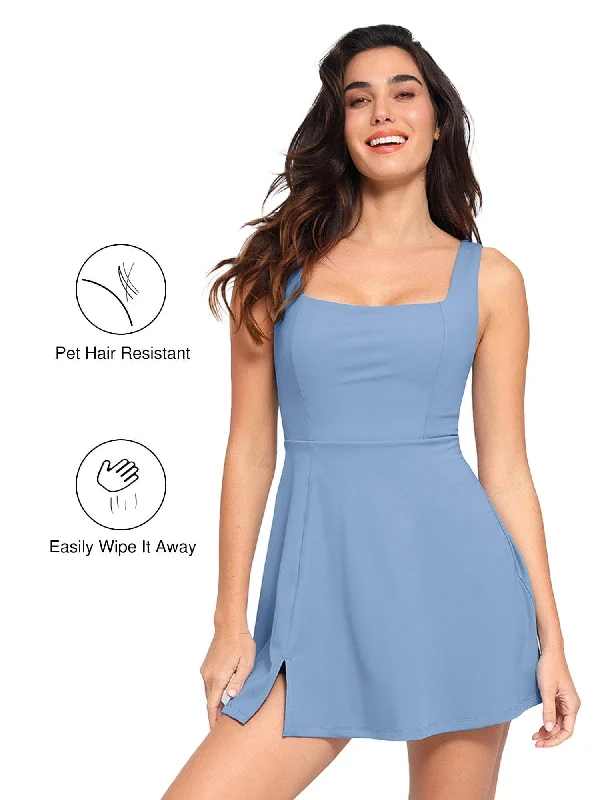 Outdoor Trend Shapewear Pet Hair Resistant Square Neck Workout Dress