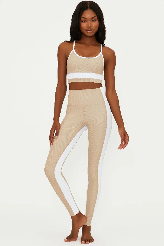 Knitted Design Colorblock Legging Tan White