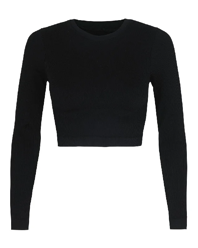 Weekend Style EVOKE Ribbed Long-Sleeve Crop Top | Black