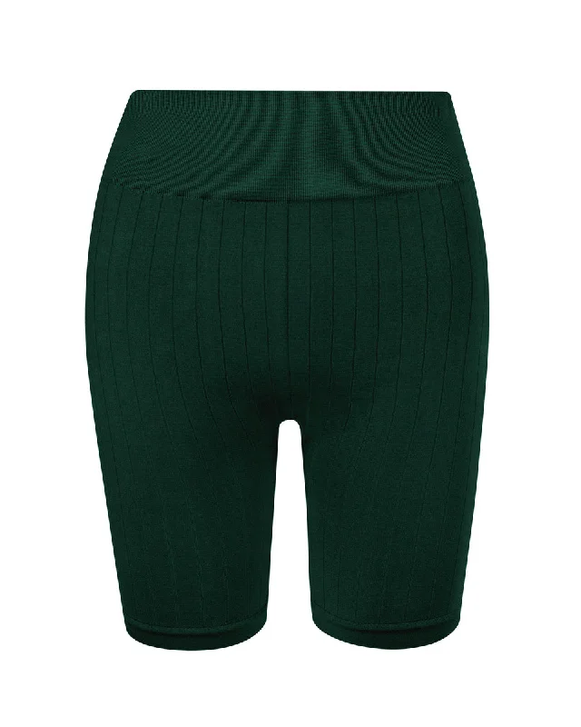 Trendy Wear FLUID Flat Ribbed Shorts | Dark Green