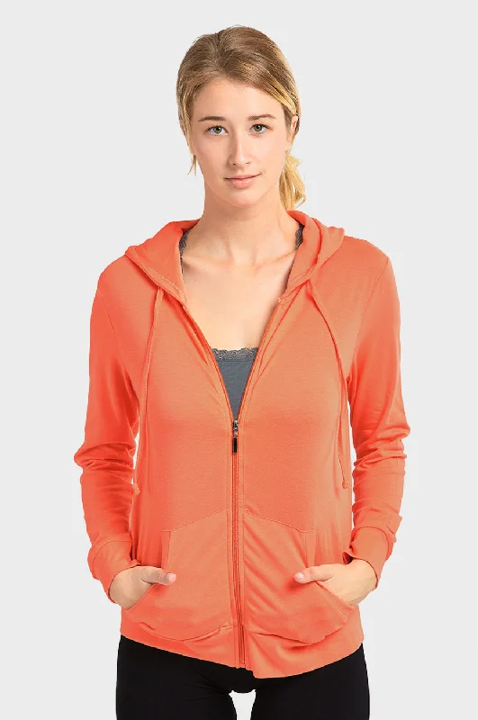 Exquisite Design SOFRA LADIES SINGLE JERSEY ZIP-UP HOODIE JACKET (HDC7000_CORAL)