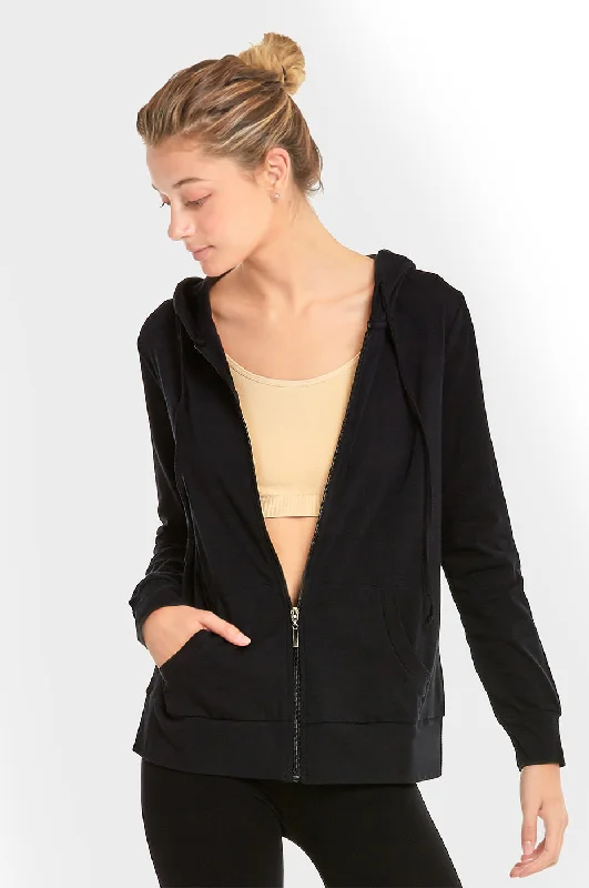 Playful Style SOFRA LADIES SINGLE JERSEY ZIP-UP HOODIE JACKET (HDC7000A/XA_BLACK)
