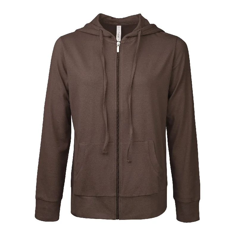 British Fashion SOFRA LADIES SINGLE JERSEY ZIP-UP HOODIE JACKET (HDC7000A/XA_BROWN)