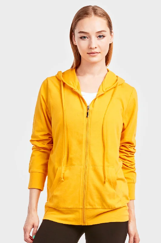 Must-have For Fashion SOFRA LADIES SINGLE JERSEY ZIP-UP HOODIE JACKET (HDC7000A_MUSTARD)