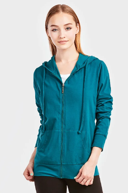 Age-reducing Style SOFRA LADIES SINGLE JERSEY ZIP-UP HOODIE JACKET (HDC7000A/XA_PEACOCK)