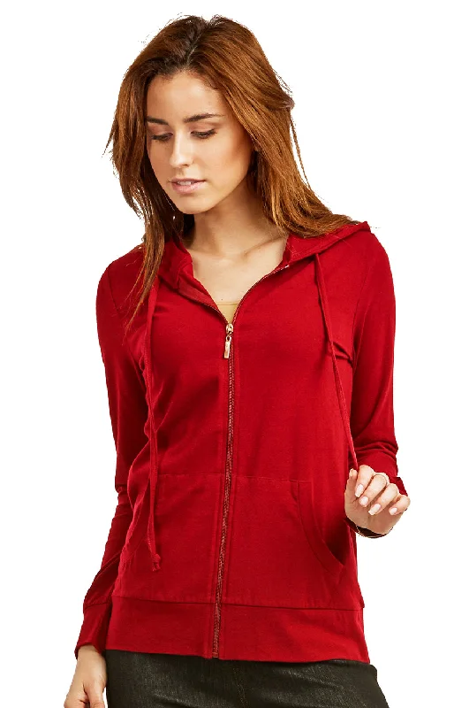 Classic Retro SOFRA LADIES SINGLE JERSEY ZIP-UP HOODIE JACKET (HDC7000A/XA_RED)