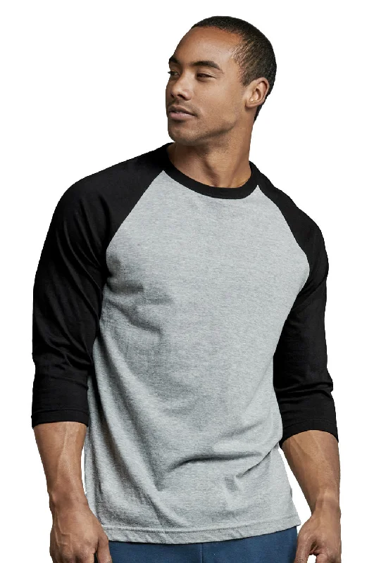 Design Trend TOP PRO MEN'S 3/4 SLEEVE BASEBALL TEE (MBT001_BLK/LT.G)