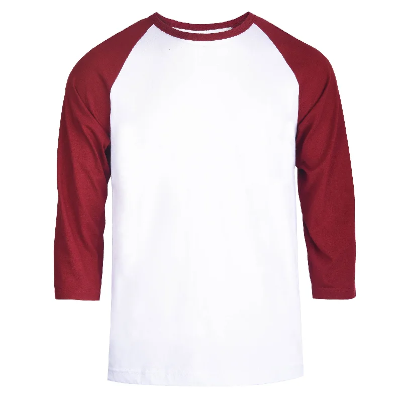 Leisure Sports TOP PRO MEN'S 3/4 SLEEVE BASEBALL TEE (MBT001_BUR/WHT)