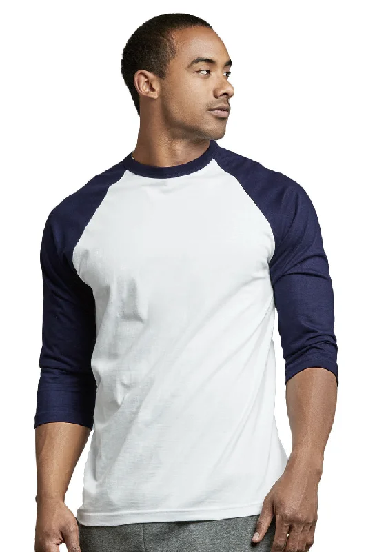 Relaxed Style TOP PRO MEN'S 3/4 SLEEVE BASEBALL TEE (MBT001_NV/WHT)