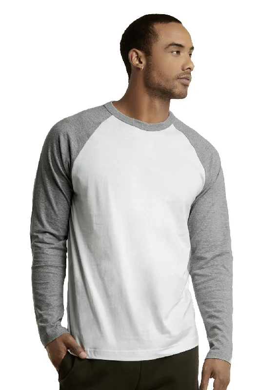 Light Dressing TOP PRO MEN'S LONG SLEEVE BASEBALL TEE (MBT002_LT.G/WHT)