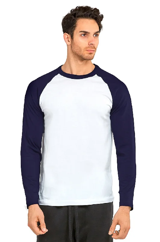 Soft Comfort Wear TOP PRO MEN'S LONG SLEEVE BASEBALL TEE (MBT002_NV/WHT)