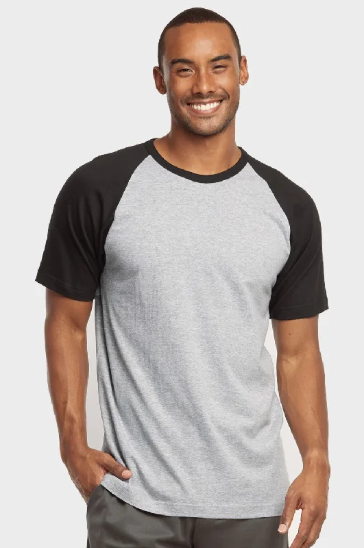 Celebrity Style TOP PRO MEN'S SHORT SLEEVE BASEBALL TEE (MBT003_BLK/LT.G)