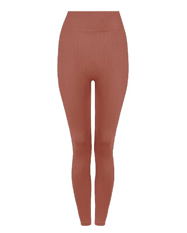 Short Design NOURISH Flat Ribbed Leggings | Rusty Pink