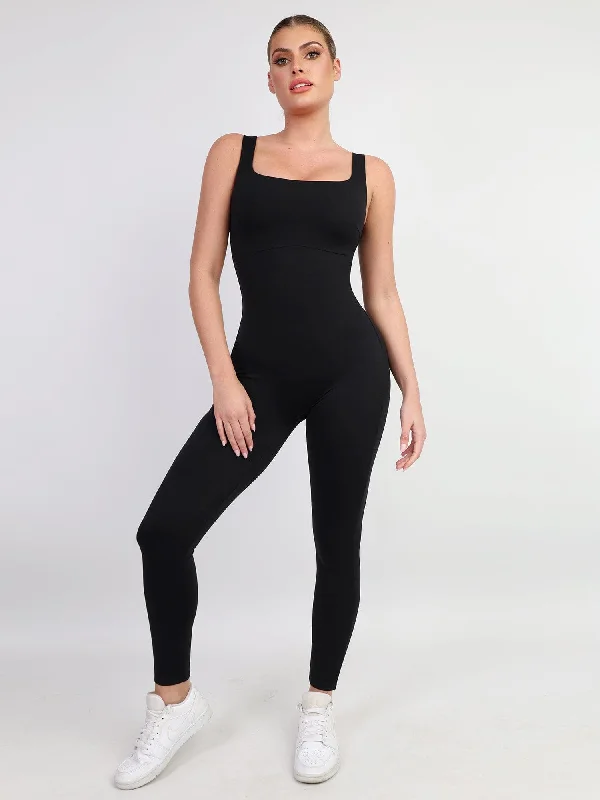 Warm Wear Shapewear Square Neck Thigh Slimming Workout Jumpsuit