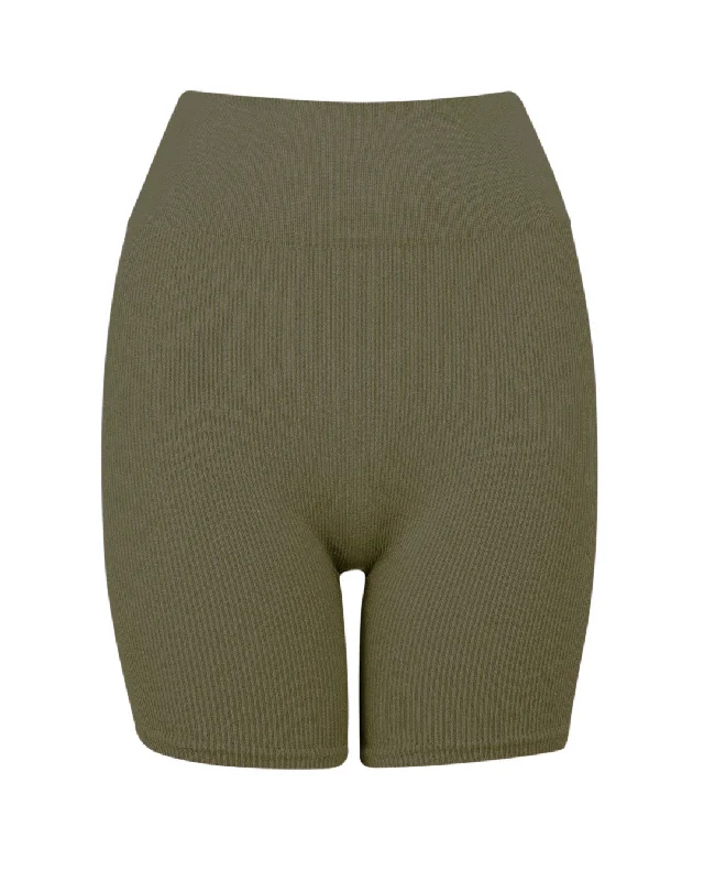Luxury Temperament RIBBED COMPOSED Shorts | Olive