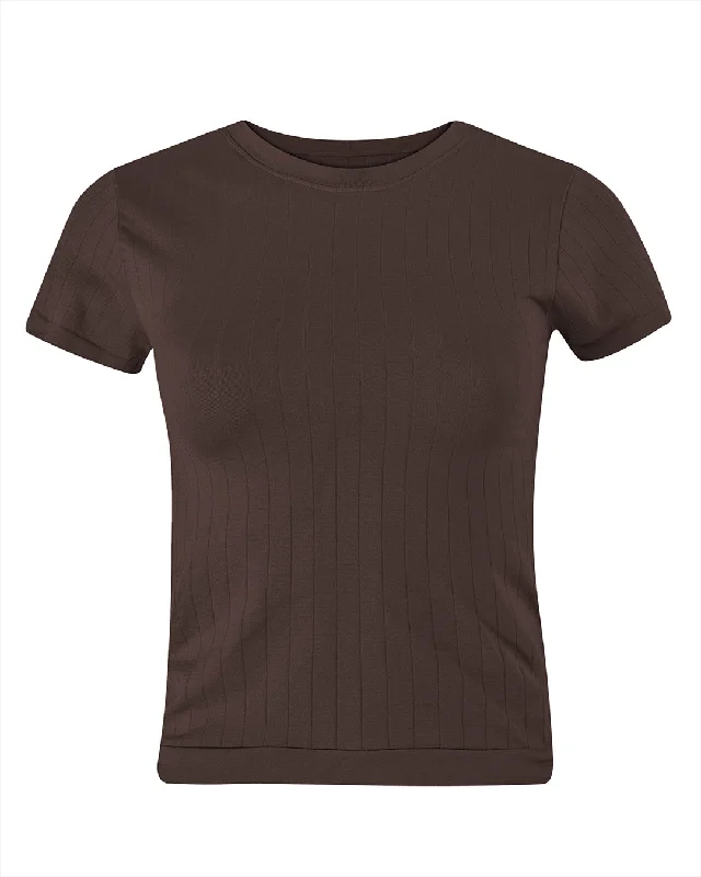 Luxury Temperament FLAT RIBBED SAPIENT T-Shirt | Chocolate Brown