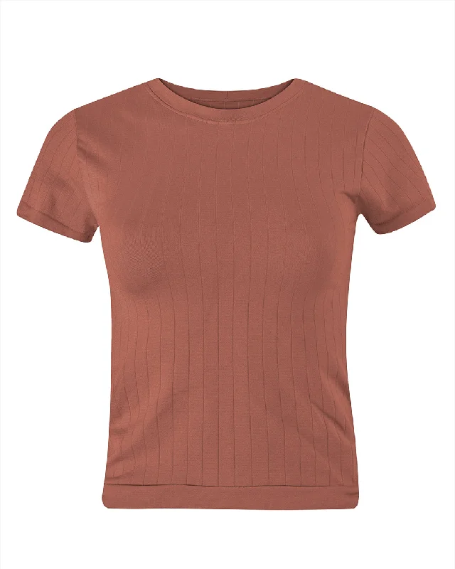 Embroidered Letters FLAT RIBBED SAPIENT T-Shirt | Rusty Pink