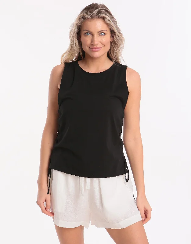 Breezy Outfits Active Lace Up Singlet Top - Black
