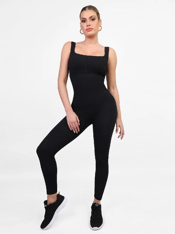 Fashion Design Shapewear Seamless Square Neck Tank Workout Jumpsuit
