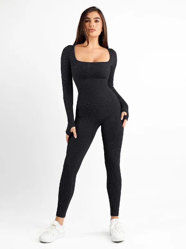 Soft Style Shapewear Seamless Thumb Hole Long Sleeve Jumpsuit