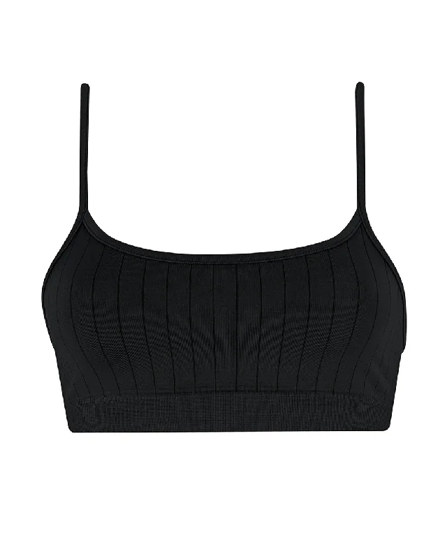 Luxury Customization FLAT RIBBED SINCERE Bikini Bra Top | Black