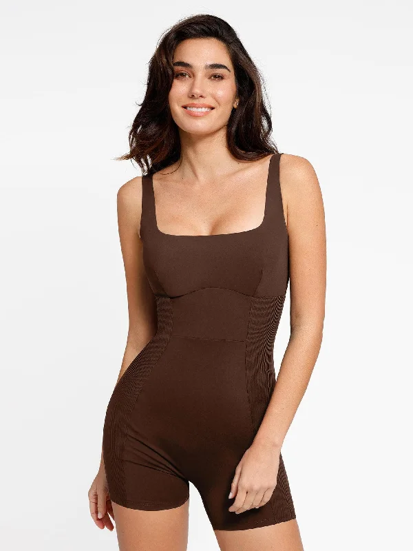 Warm Atmosphere The Shapewear Romper Square Neck Patchwork