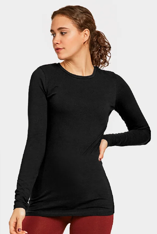Playful Style SOFRA LADIES LONG SLEEVE CLASSIC FIT CREW NECK T-SHIRT (TR025_BLACK)
