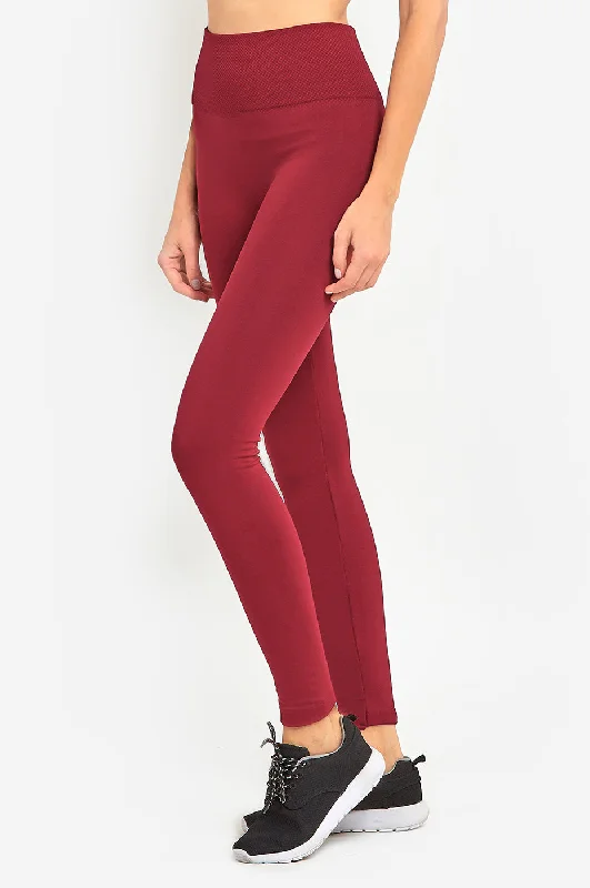 Cozy Essentials SOFRA LADIES HIGH WAIST FLEECE EXTRA-WIDE BAND LEGGINGS (TX701)