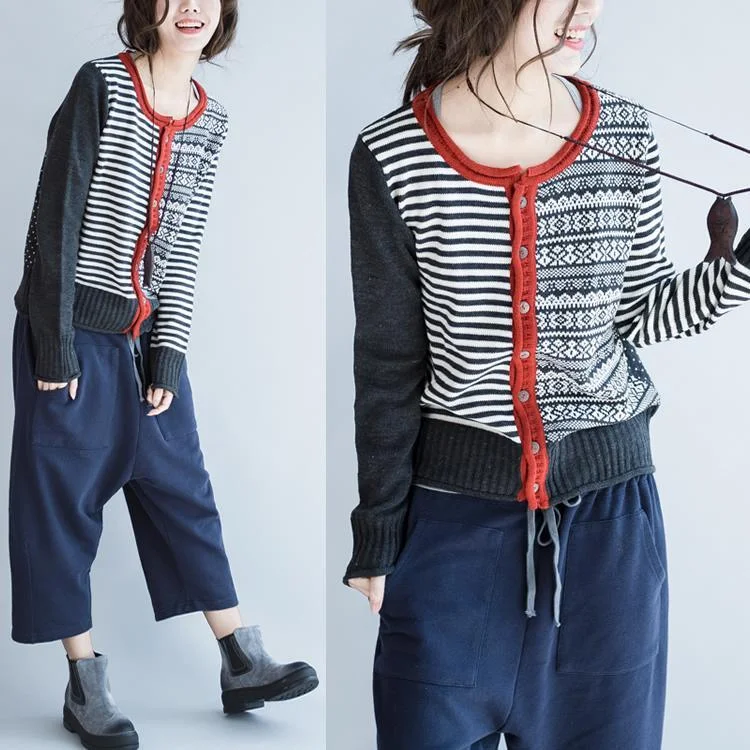 Modern Comfort Wear New short print sweater coat tunic knit sweaters jacket short cotton knit top