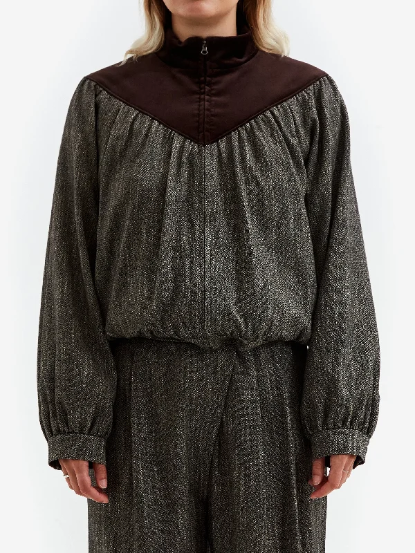 Soft Wearables AMOMENTO Wool Tweed Shirring Jacket - Charcoal