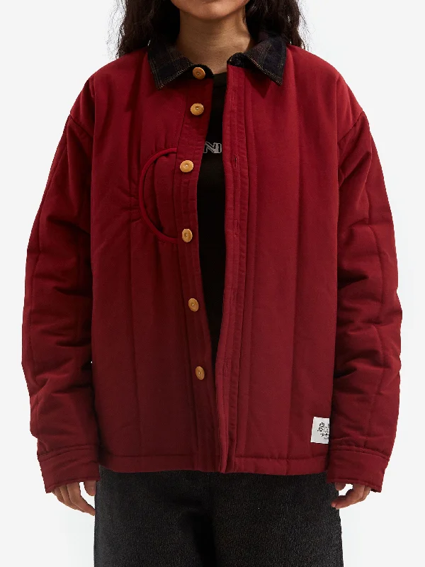 Fashion Classic Brain Dead Puffer Button Up Shirt - Red