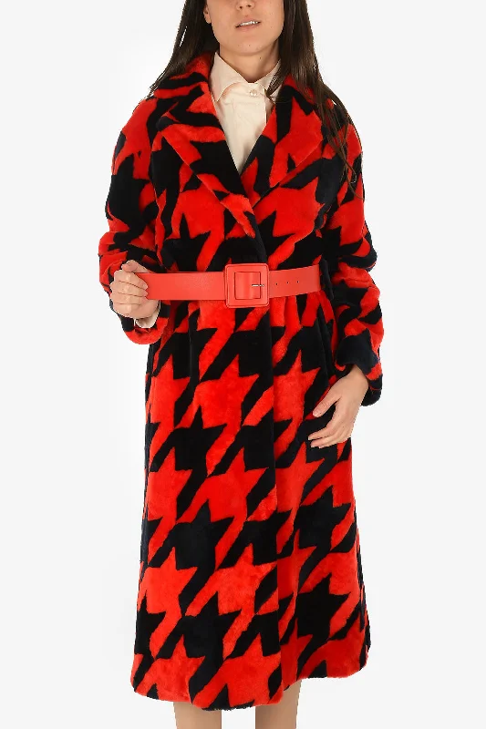 Casual Elegance DROMe Printed Shearling Jacket with Belt