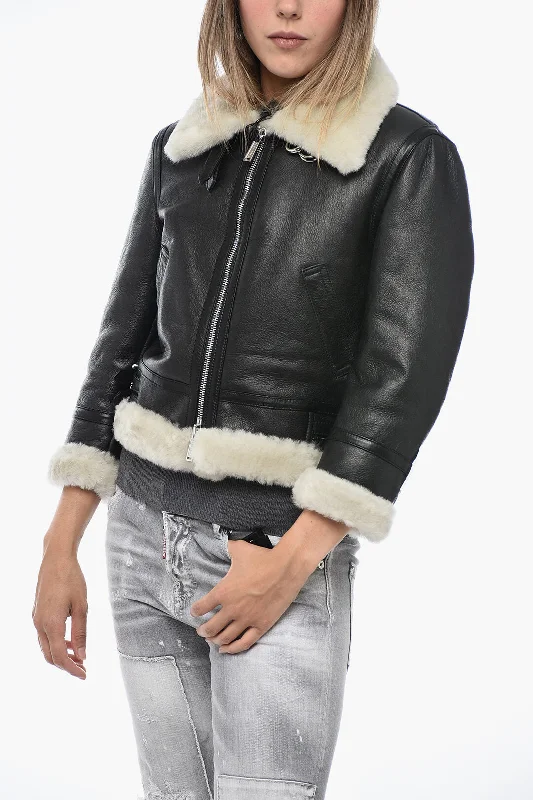 Casual Chic Wear Dsquared2 Leather Jacket with Shearling Detailing