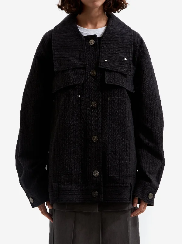 Soft Textures epingler Oversized Denim Jacket - Charcoal