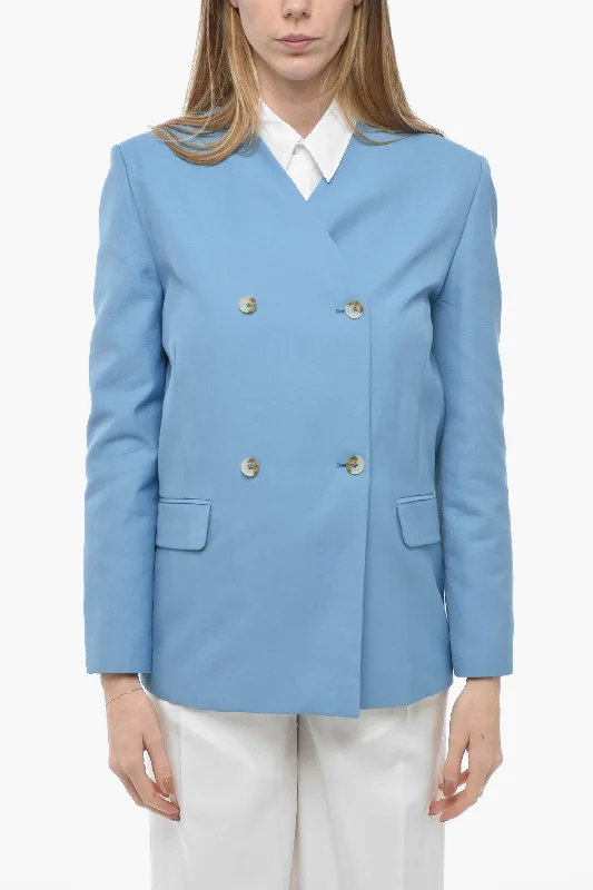 Design Perception Loulou Studio Double-breasted Lapel-less Flax Blend Blazer
