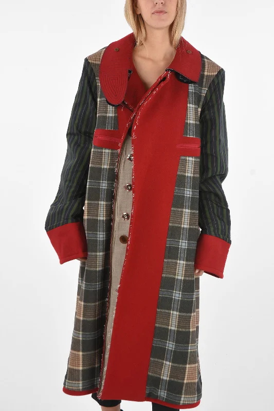 French Style Maison Margiela Double-breasted Patchwork Effect Coat with Hidden Buttoning