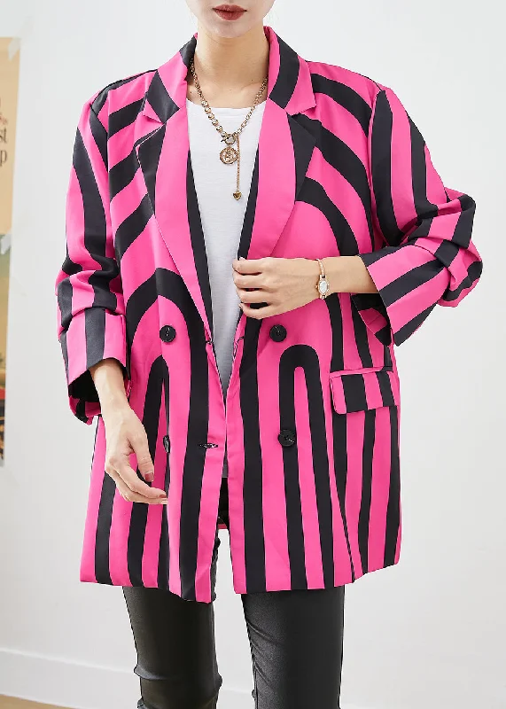 Fresh And Natural Modern Rose Lapel Zebra Pattern Striped Spandex Coat Fall