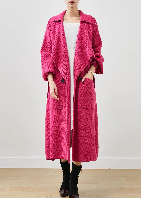 Simple Elegance Modern Rose Oversized Pockets Knit Coat Outwear Spring