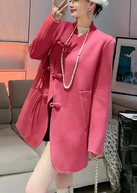 Wearable At Home Or Out Modern Watermelon Red Oversized Woolen Coat Outwear Fall