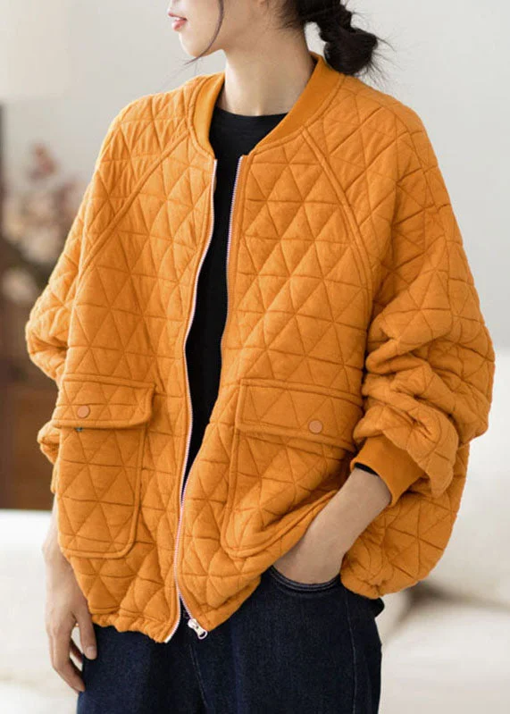 Modern Chic Modern Yellow O-Neck Pockets Plaid Patchwork Fleece Coat Fall