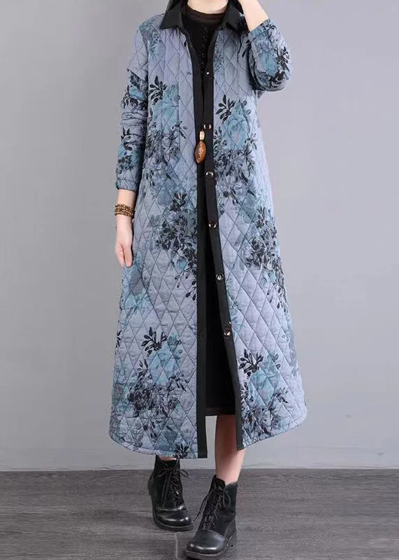 Easy Wear Chic Natural Blue Peter Pan Collar Patchwork Fine Cotton Filled Coats Winter