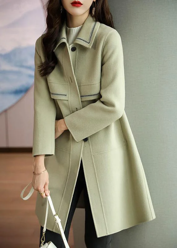 Dessert Matching Natural Grass Green Peter Pan Collar Patchwork Woolen Jackets Fall
