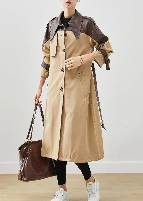Soft Style Natural Khaki Peter Pan Collar Patchwork Cotton Coats Spring