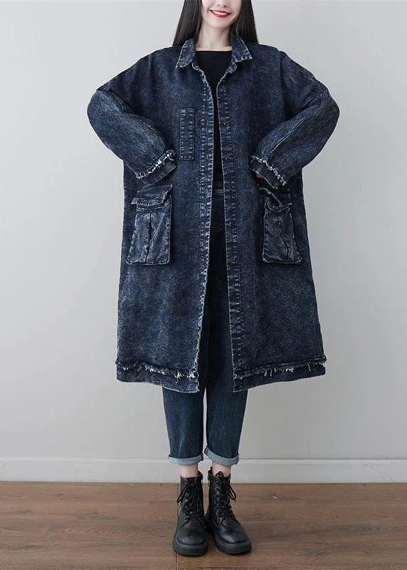 Sporty Elegance Navy Loose Cotton Trench Coat Camouflage Print Spring