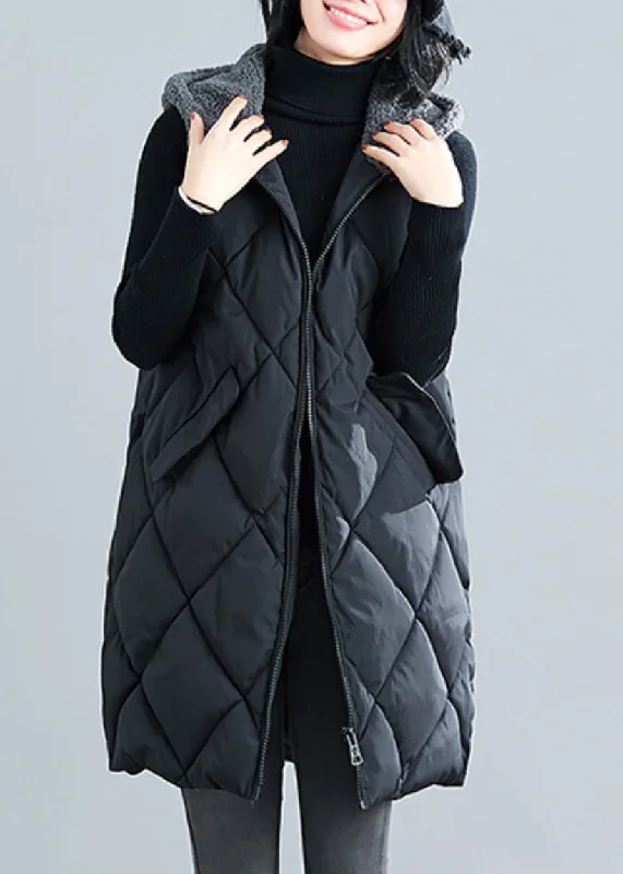 Versatile Items New Black Hooded Teddy Faux Fur Patchwork Parka Waistcoat Sleeveless