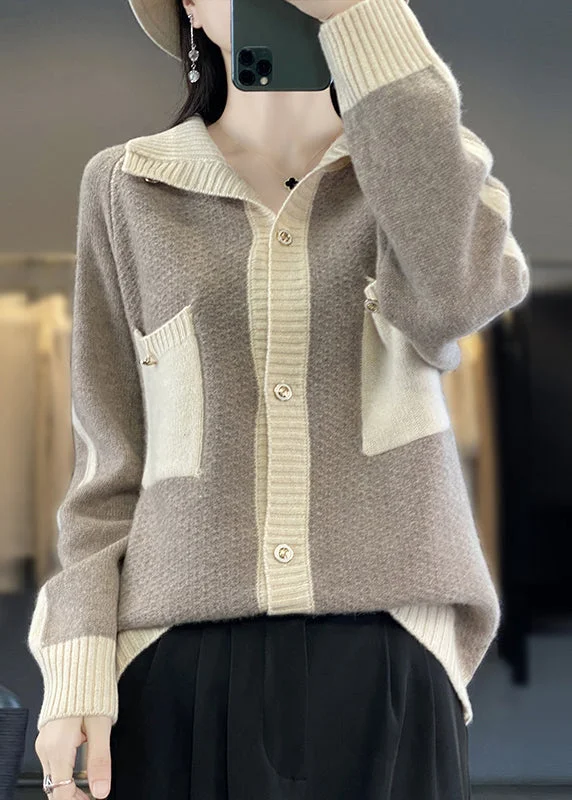 Minimalism New Camel Button Pockets Patchwork Cashmere Coats Fall