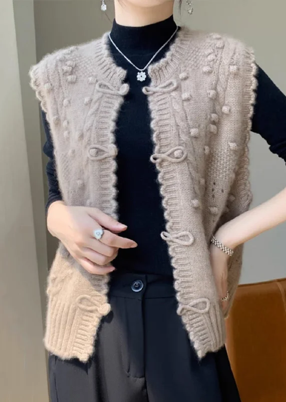 High-quality Styles New Camel O Neck Button Patchwork Cotton Knit Waistcoat Sleeveless